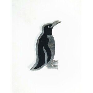 Taxco Mexico 925 Sterling Silver Penguin Brooch Inlay 10.2g Vintage